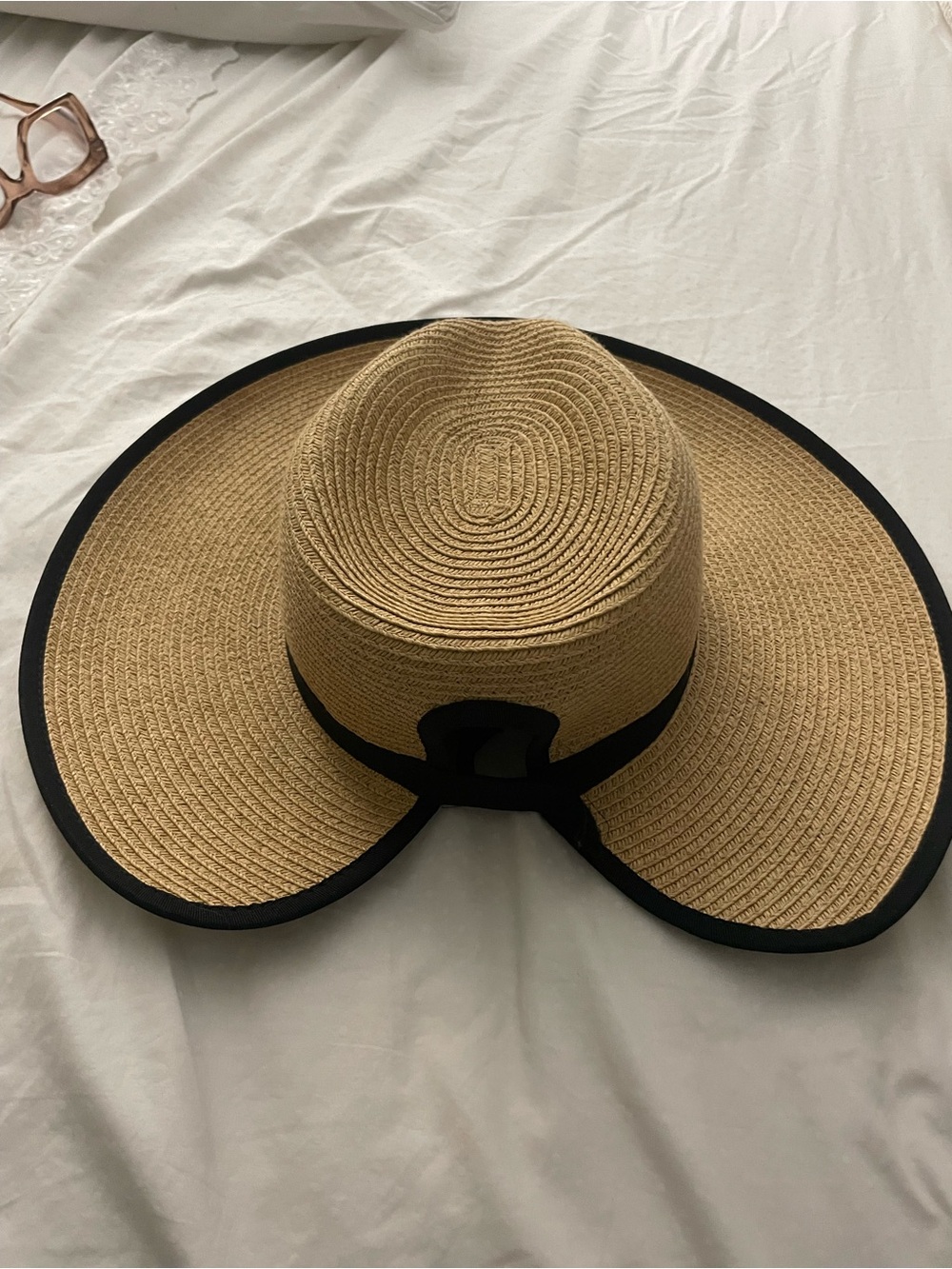 Scala Wide Brim Straw Sun Hat with Black Trim -  adjustable back Beach Hat